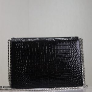 CASSANDRA CHAIN BAG 22 IN BLACK CROCODILE PATTERN CALFSKIN SILVER HARDWARE