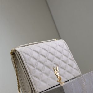 BECKY 26 IN WHITE QUILTED LAMBSKIN GOLD HARDWARE