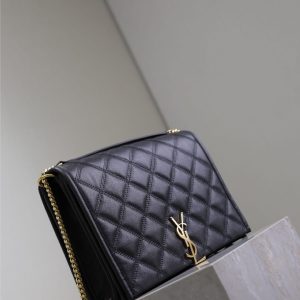 BECKY 26 IN BLACK QUILTED LAMBSKIN GOLD HARDWARE