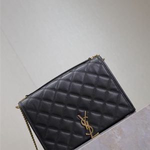 BECKY 26 IN BLACK QUILTED LAMBSKIN GOLD HARDWARE
