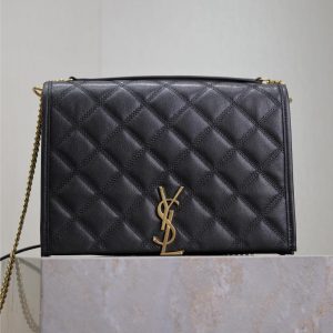 BECKY 26 IN BLACK QUILTED LAMBSKIN GOLD HARDWARE