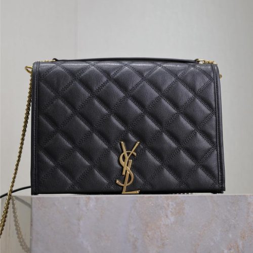 BECKY 26 IN BLACK QUILTED LAMBSKIN GOLD HARDWARE
