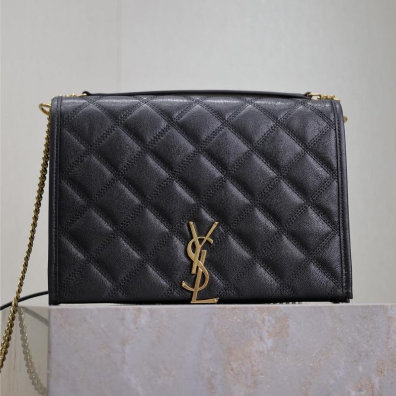BECKY 26 IN BLACK QUILTED LAMBSKIN GOLD HARDWARE