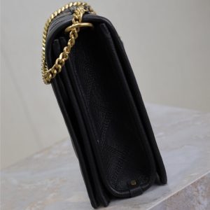 BECKY 26 IN BLACK QUILTED LAMBSKIN GOLD HARDWARE