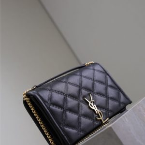 BECKY 22 IN BLACK QUILTED LAMBSKIN GOLD HARDWARE