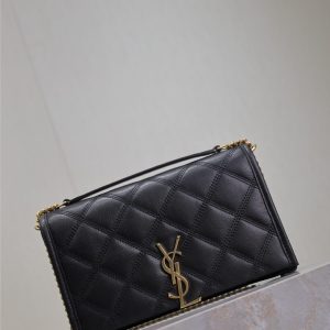 BECKY 22 IN BLACK QUILTED LAMBSKIN GOLD HARDWARE