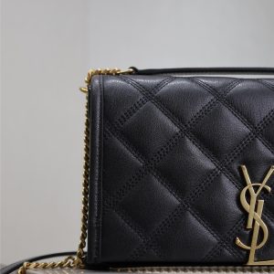 BECKY 22 IN BLACK QUILTED LAMBSKIN GOLD HARDWARE