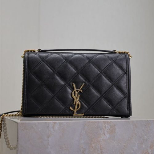 BECKY 22 IN BLACK QUILTED LAMBSKIN GOLD HARDWARE
