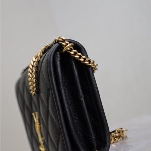 BECKY 22 IN BLACK QUILTED LAMBSKIN GOLD HARDWARE