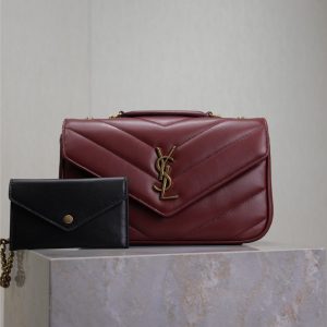 LOULOU SMALL 24 IN BURGUNDY RED SHEEPSKIN GOLD HARDWARE