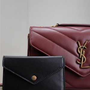 LOULOU SMALL 24 IN BURGUNDY RED SHEEPSKIN GOLD HARDWARE