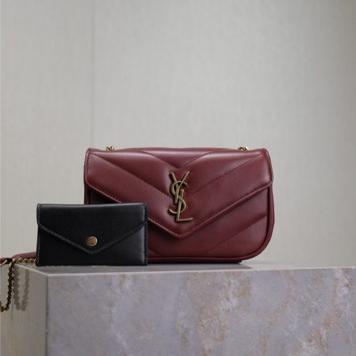 LOULOU MINI 20 IN BURGUNDY RED SHEEPSKIN GOLD HARDWARE