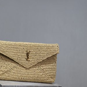 Envelope Clutch 29cm Beige Raffia Leather