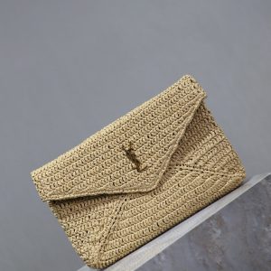Envelope Clutch 29cm Beige Raffia Leather