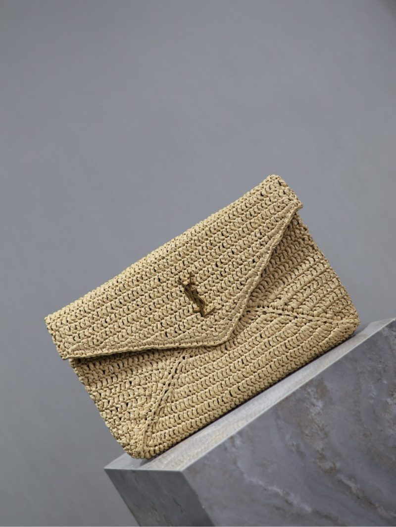 Envelope Clutch 29cm Beige Raffia Leather