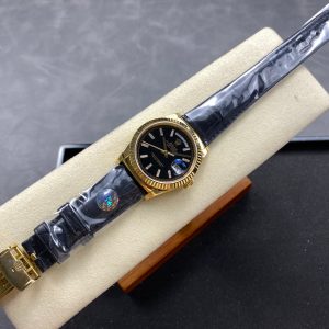 Rolex Day-Date 36mm Gold Black Dial Leather