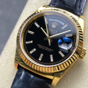 Rolex Day-Date 36mm Gold Black Dial Leather