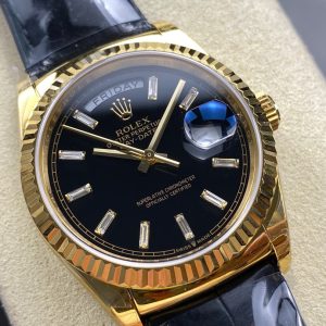 Rolex Day-Date 36mm Gold Black Dial Leather