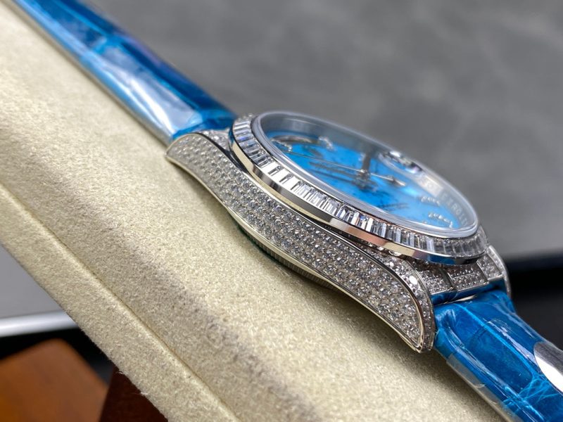 ROLEX Day-Date 36mm Diamond Blue Leather