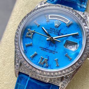 ROLEX Day-Date 36mm Diamond Blue Leather