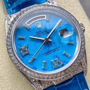 ROLEX Day-Date 36mm Diamond Blue Leather