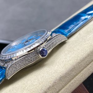 ROLEX Day-Date 36mm Diamond Blue Leather