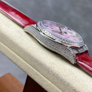 ROLEX Day-Date 36mm Diamond Red Leather Pink Dial