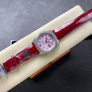 ROLEX Day-Date 36mm Diamond Red Leather Pink Dial