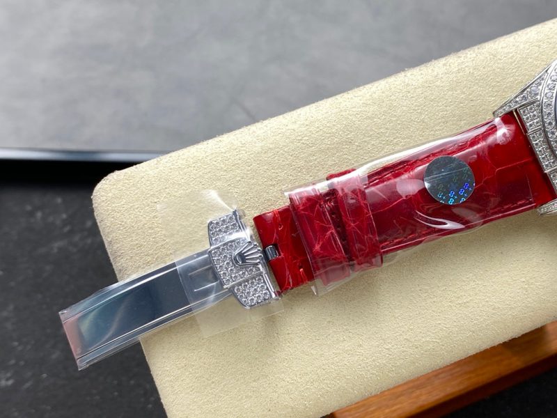 ROLEX Day-Date 36mm Diamond Red Leather Pink Dial