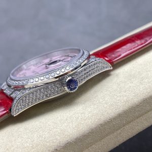 ROLEX Day-Date 36mm Diamond Red Leather Pink Dial