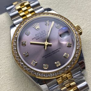 Datejust 31mm Yellow Gold Steel Diamond Bezel Purple Dial Diamond Numerals