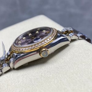 Datejust 31mm Yellow Gold Steel Diamond Bezel Purple Dial Diamond Numerals