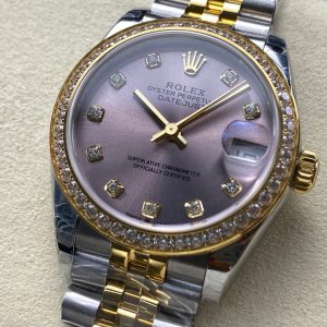 Datejust 31mm Yellow Gold Steel Diamond Bezel Purple Dial Diamond Numerals