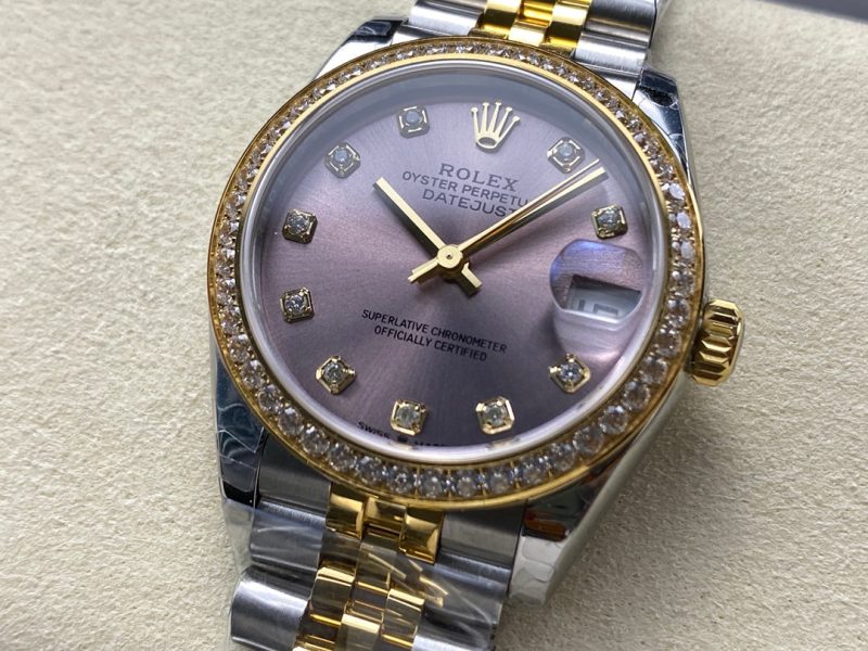 Datejust 31mm Yellow Gold Steel Diamond Bezel Purple Dial Diamond Numerals