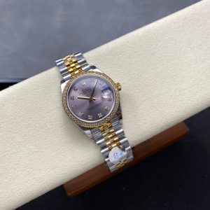 Datejust 31mm Yellow Gold Steel Diamond Bezel Purple Dial Diamond Numerals