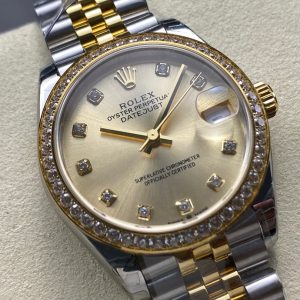 Datejust 31mm Yellow Gold Steel Diamond Bezel Champagne Dial Diamond Numerals