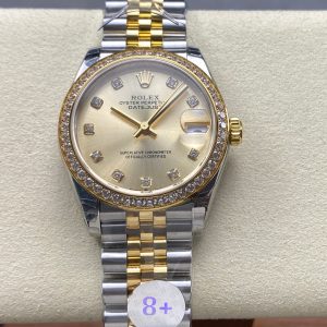 Datejust 31mm Yellow Gold Steel Diamond Bezel Champagne Dial Diamond Numerals