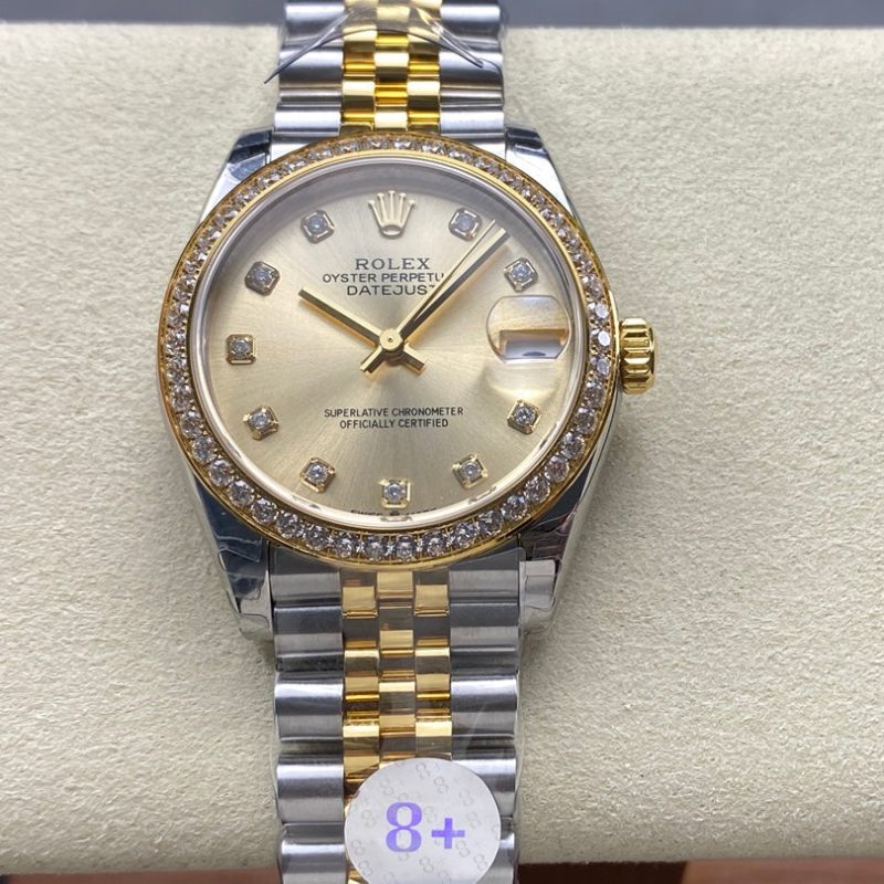 Datejust 31mm Yellow Gold Steel Diamond Bezel Champagne Dial Diamond Numerals
