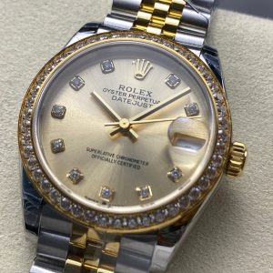 Datejust 31mm Yellow Gold Steel Diamond Bezel Champagne Dial Diamond Numerals