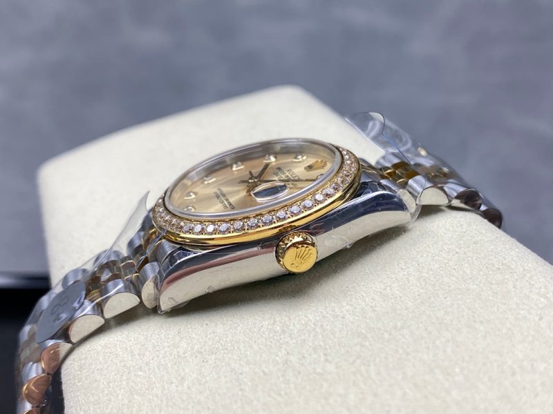 Datejust 31mm Yellow Gold Steel Diamond Bezel Champagne Dial Diamond Numerals