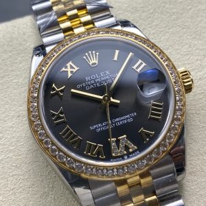 Datejust 31mm Yellow Gold Steel Diamond Bezel Dark Grey Dial