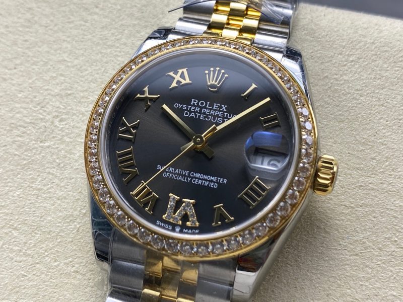 Datejust 31mm Yellow Gold Steel Diamond Bezel Dark Grey Dial