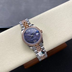 Datejust 31mm Pink Gold Steel Diamond Bezel Aubergine Purple Dial
