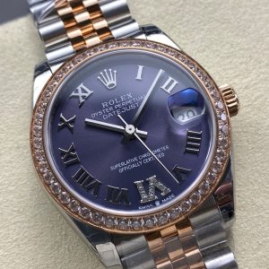 Datejust 31mm Pink Gold Steel Diamond Bezel Aubergine Purple Dial