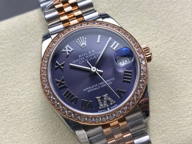Datejust 31mm Pink Gold Steel Diamond Bezel Aubergine Purple Dial