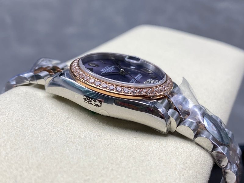 Datejust 31mm Pink Gold Steel Diamond Bezel Aubergine Purple Dial