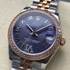 Datejust 31mm Pink Gold Steel Diamond Bezel Aubergine Purple Dial