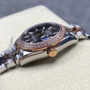 Datejust 31mm Pink Gold Steel Diamond Bezel Dark Grey Dial