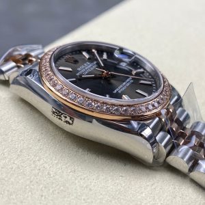 Datejust 31mm Pink Gold Steel Diamond Bezel Dark Grey Dial