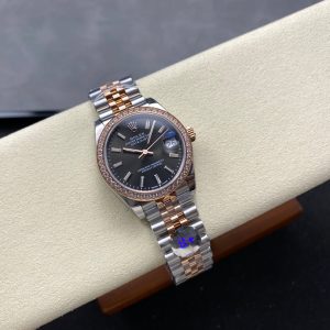 Datejust 31mm Pink Gold Steel Diamond Bezel Dark Grey Dial